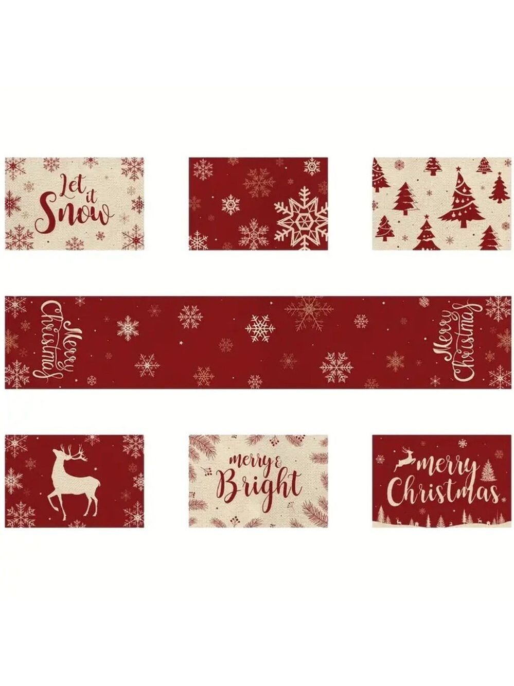 Festive Red Holiday Table Runner and Placemats Set